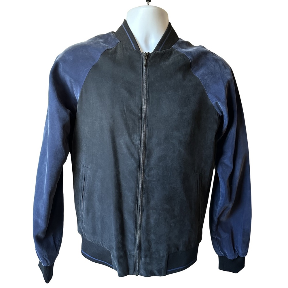 Men's Black and Blue Bomber Jacket